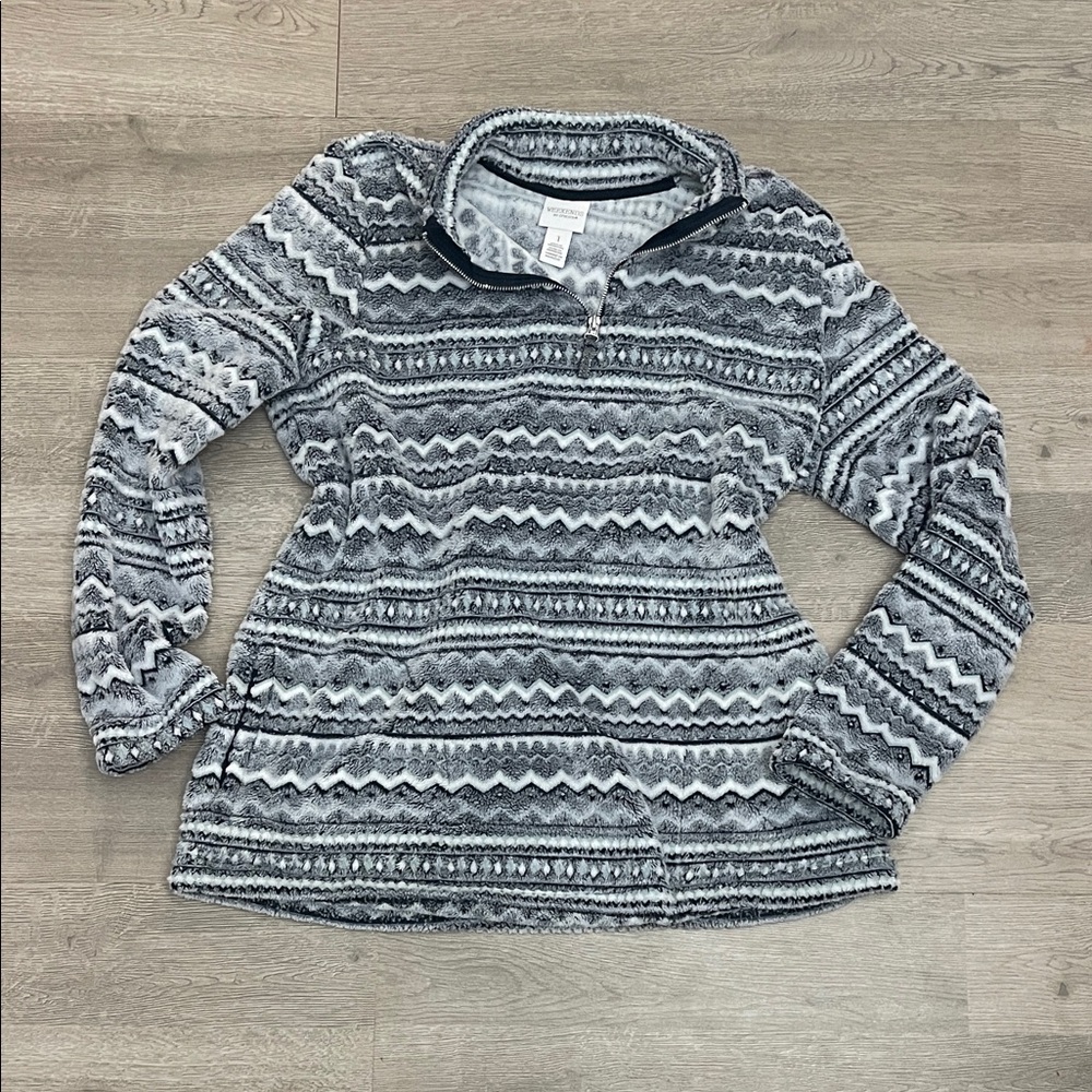 Chico's 1 Cozy Fleece Gray Pullover Medium